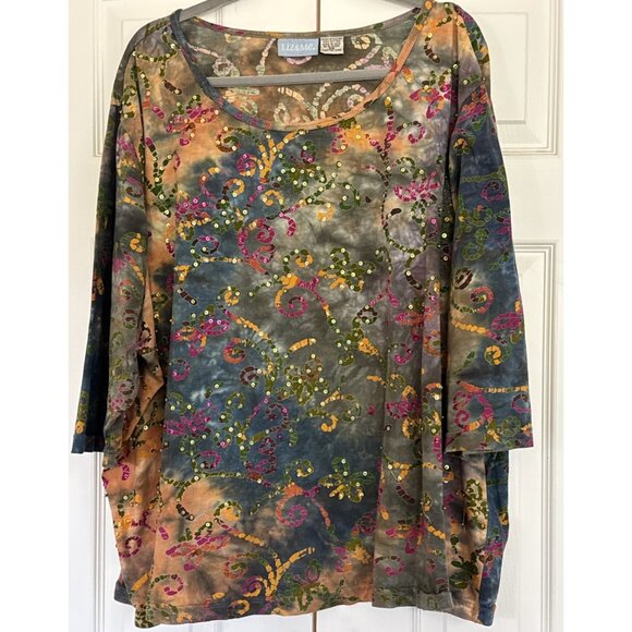 VTG Liz And Me Beaded Sequence Boho Top 3X 3/4 sleeves - Picture 1 of 6